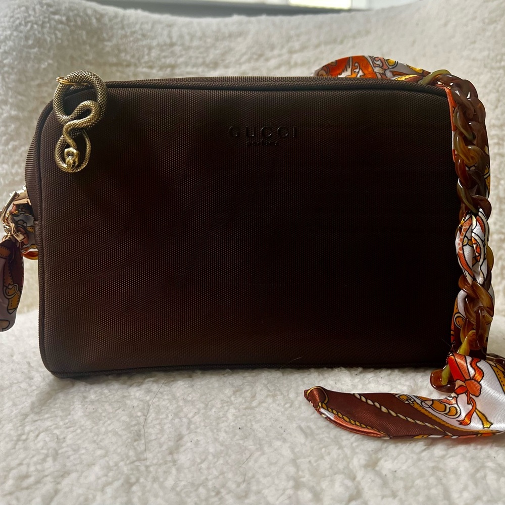 Gucci Upcycled Beauty to Crossbody Bag with Scarf,Serpent Charm, Crossbody Strap